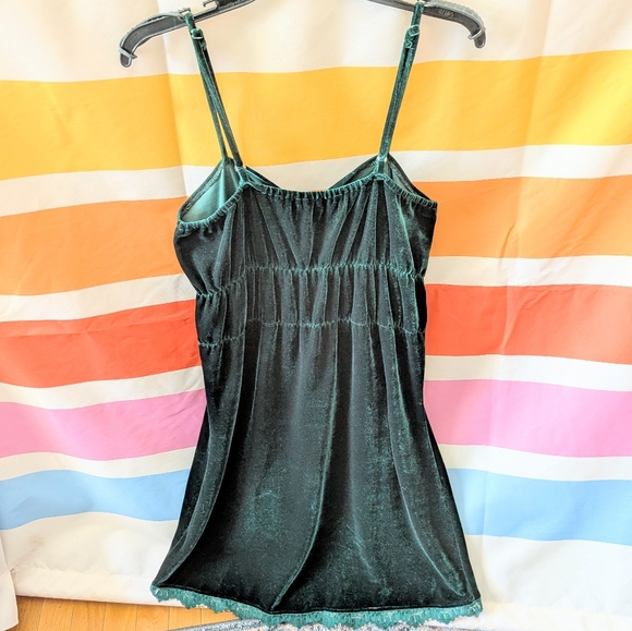 Vintage Velvet Green Slip Dress Y2K 90s Whimsigoth Grunge Dark Acadamia Witchy M - Picture 3 of 11